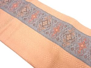 リサイクル　ななこ織　縞に抽象模様織り出し名古屋帯